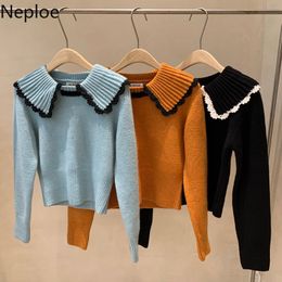 Neploe Thicked Warm Sweater Women Sueter Mujer Peter Pan Collar Knit Cropped Pullovers Winter Clothes Chic Knitwear Jumper Coat 210422