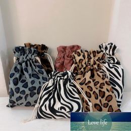 Korean Style, Leopard Print, Striped Personalised Storage Bag, Drawstring Gift Corduroy, Cute Ear ZD Bags