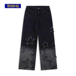 smec-pantalones pierna ancha con bordado estrellas para hombre y mujer Jeans mezclilla diseo gradado estilo Hip Hop 0309