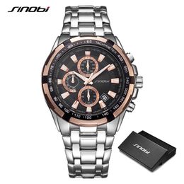 Sinobi Business Watch Men Top Luxury Chronograph Date Calendar Waterproof Stainless Steel Band Leisure Watches Gift Reloj Hombre Q0524