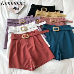 Kimutomo Chiffon Shorts Women Summer Fashion Korean Ins Style Female High-waisted Casual Solid Shorts with Belt 210521