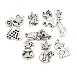 120Pcs Antique Silver Alloy Cat Charms Pendants For Jewellery Making Bracelet Necklace DIY Accessories A-680