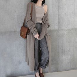 Harajuku Cardigan Autumn Fashion Long Knit Women Casual Pocket Thick Loose Sweater Jacket Coat Winter Outwear 210416