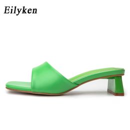 Eilyken Summer Women Slippers Slides Open Toe Low High heels Shoes Sandal Female Leisure Beach Green White Flip Flops sizes dsfhskjhgoi