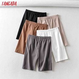 Tangada Women Vintage Strethy Solid Legging Shorts Female Retro Casual Pantalones 2B31 210724