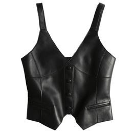 PU washed leather waistcoat wearing women's autumn and winter Korean version was thin V-neck sleeveless vest 211120