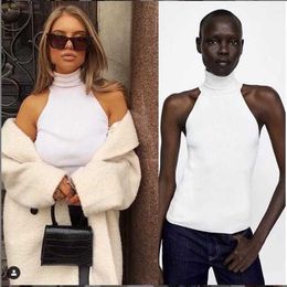 Women Slim Knitted Turtleneck Basic Tank Tops Female Knitted Camis SleevelSolid White Sweater Pullovers X0721