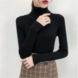Bonjean Autumn Winter Knitted Jumper Tops turtleneck Pullovers Casual Sweater Shirt Long Sleeve Tight Sweater Girls 211011