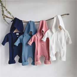 baby boutique wholesalers UK - Kids Rompers Girls Boys Solid Color Romper Infant Toddler Long Sleeve Jumpsuit with Hats Spring Autumn Fashion Boutique Baby Clothes 1795 B3