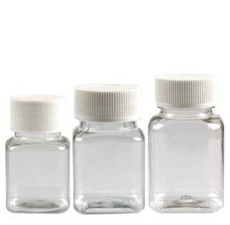 30ml 50ml 80ml Transparent Square PET Bottle, Packing-Bottle, Capsule-Bottle, Plastic Bottles with white cap SN3270