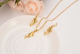 9 k Solid Yellow G/F Gold Cute Dolphin Beautiful Pendant Necklaces and Earrings Mermaid Papua Guinea Jewellery Party Gifts