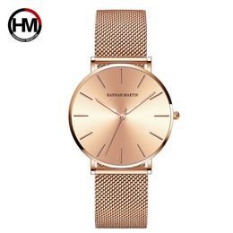 36mm Dial Simple Design Classic Women Full Rose Gold Stainless Steel Mesh Female Japan Quartz Casual Waterproof Ladies Watches 210527