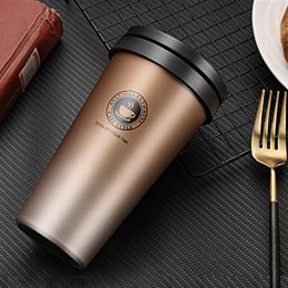 500ml Coffee Cup Flask Double Wall Vacuum Insulated Travel Stainless Steel Coffee Mug with Lid and Handle