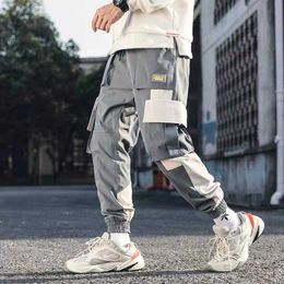 Chinese Letter Embroidery Ribbons Casual Pants Men Trouser Spring Autumn Harajuku Harem Joggers Sweatpants Y0927