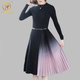 Fashion Sweater Dress Women Knitted Sweaters es Pleated Plus Size Woman Thick es Elegant 210520