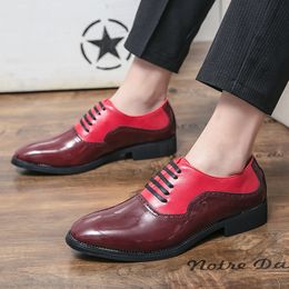 men's dress shoes lace up Patent Leather Men Wedding Shoes Black Red oxfords Shoes Designer Pointed Toe man business footwear