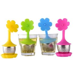 Silicone Tea Infuser Sweet Leaf Cute Mr Teapot Philtre tools with Drop Tray Herbal Coffee Drinkware