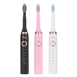 Sonic Electric Toothbrush With 3 Free Replacement Heads USB Recharging Waterproof Soft Brush Adult Childre - Black