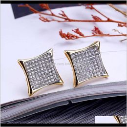 Jewelryhip Hop Full Diamonds Ear Studs For Men Geometry Rhinestone Stud Earrings Real Gold Plated Copper Diamond Square Jewelry Drop Delivery