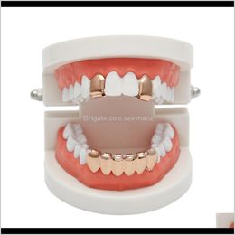 Grillz, Dental Body Jewellery Drop Delivery 2021 Hip Hop Rose Plated Custom Mouth Grillz 2Pcs Single Top & 6 Teeth Bottom Set Gold Grills Tvshw