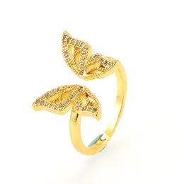 Women Luxury Butterfly Ring 18K Yellow Gold Plated Stones White Simulated Diamond Nipple Piercing Over