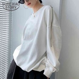 Fashion Cotton Long Sleeve Blouse Loose Plus Size White Shirt Tops Off Shoulder Zipper Blouses Women Casual 11979 210415