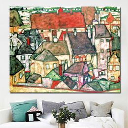 Klimt Egon Schiller Yellow town prints painting abstract oil painting on canvas home decoration picture