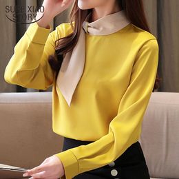 Blusas Mujer De Moda Chiffon Sequined Solid Stand OL Vintage White Long Sleeve Shirts Women Korean Fashion Clothing 8292 50 210415