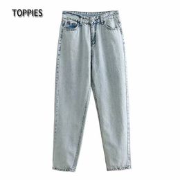 Toppies Vintage Jeans Woman White Denim Pants High Waist Trousers Zipper Streetwear Fashion 210412