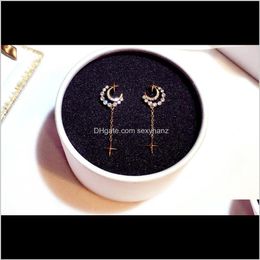 Livraison de bijoux 2021 Mode de luxe de luxe Diamond Crystal Belle belle étoile Lune longue pendentif Drop Drop Boucles d'oreilles pour