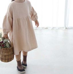 Double Gauze Fashion Kids Dresses Princess Autumn Spring Children Clothes Outfits Organic Cotton Casual Lovely Baby Girls Dress Q0716
