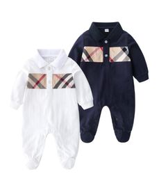 Cute Baby Boys Girls Rompers Spring Autumn Infant Long Sleeve Jumpsuits Turn-Down Collar Toddler Plaid Cotton Onesies Kids Clothing