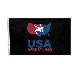 USA Wrestling logo Bandera negra para Westlin G Temporada Color Vivid Color UV Resistente al aire libre Decoración de doble costura Decoración de doble costura 90x150cm Deportes Impresión digital al por mayor