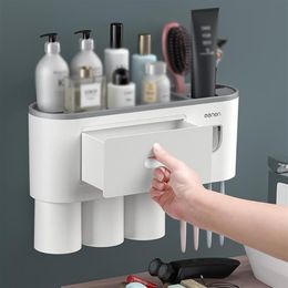 Creative toothbrush rack free punch storage mouthwash brushing cup wall-mounted bathroom automatic toothpaste squeezer a43 a46