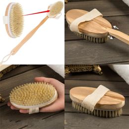 150pcs Wooden Bath Brushes With Handle Total Length Size 40cm 15.74" Bristles Bathroom Brush Long Handles Separable Massage Sponges Scrub Shower Room Clean Tools UPS