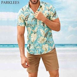 Funky Leaves Hawaiian Shirt Men Summer Short Sleeve Casual Shirts Mens Aloha Beach Holiday Vacation Shirt Chemise Homme 210522