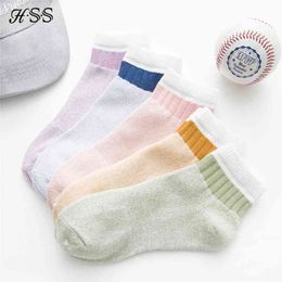 HSS Brand High Quality Women Cotton Striped Socks Pink Green Short Socks Spring Summer Breathable For Woman sock hosiery female 210720