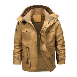 Winter Men's Jacket Coats Hooded Trench Coat Thick Fleece Warm Overcoat Men Casual Windbreaker Coats Multi Pocket Cargo Jackets Y1122