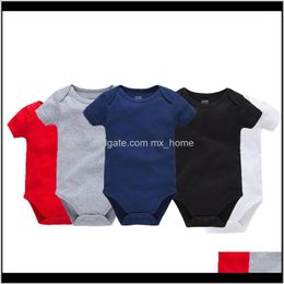 Jumpsuitsrompers Baby Clothing Baby Maternity Drop Delivery 2021 Infant Solid Triangle Rompers Short Sleeve Cotton Envelope Collar Single Bre