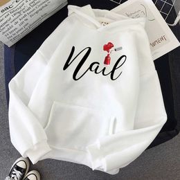 Women Fingernail Nail Art Make Up 90s Ladies Lady Hoodies Tops Long Sleeve Sweatshirts Graphic Female Pullovers YY-02132 X0721