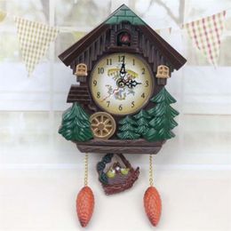 House Shape Wall Clock Cuckoo Vintage Bird Bell Timer Living Room Pendulum Crafts Art Watch Home Decor 1PC 210913