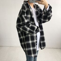 XEJ Plaid Shirt Female Spring Street Blouse Shirts Vintage Oversized Boyfriend Tunic Shirt for Women Casual Korean Tops 210410