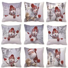 Christmas Day Pillow Case Snowman With Red Hat Pillow Cover 45*45cm Sofa Nap Cushion Decorative Home