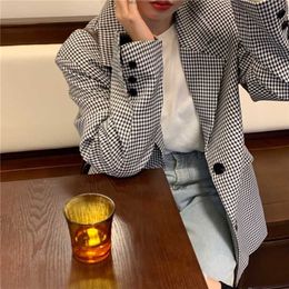 Colorfaith Autumn Winter Women's Blazers Plaid Buttons Pockets Jackets Chequered Vintage Oversize Lady Wild Tops JK7966 211019