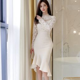 Spring Mermaid Sexy Elegant OL Simple Series 2 Pieces Suits Women Lace Sheath Bodycon Suit skirt Office Set 210603