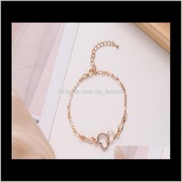 Anklets Jewelryjewelry 18K Yellow Gold Plated Cz Double Hearts Anklet Chain Bracelet Girls Women For Wedding Party 1812 Drop Delivery 2021 Zj