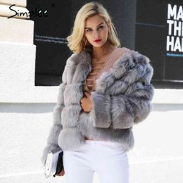 Vintage fluffy faux women Short furry fake fur winter outerwear pink coat autumn casual party overcoat 210414