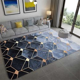 Nordic Gradient Grey Geometric Marble Carpet Living Room Fashion Luxury Room Carpet Floor Mats For Bedroom Bedside Rug Luxury 210301