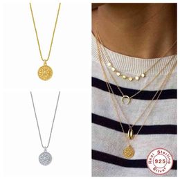 Aide Vintage Sun Pendant Necklaces for Women Banquet Party Jewellery Sterling Silver 925 Sunflower Gold Necklace Collare Chain