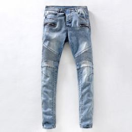 Fashion Men Jeans Slim Fit Motorcycle Biker Denim For Mens Top Quality Blue Mans Pants